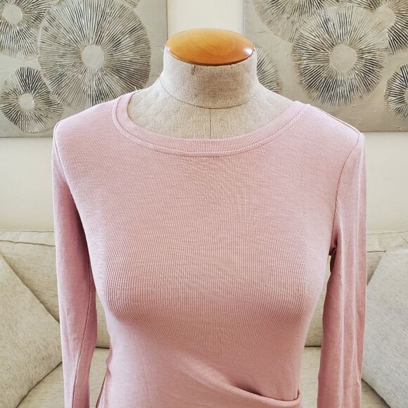 INC Long-Sleeve Draped Ribbed T-Shirt size XS in Pale Mauve - NEW - Picture 4 of 12